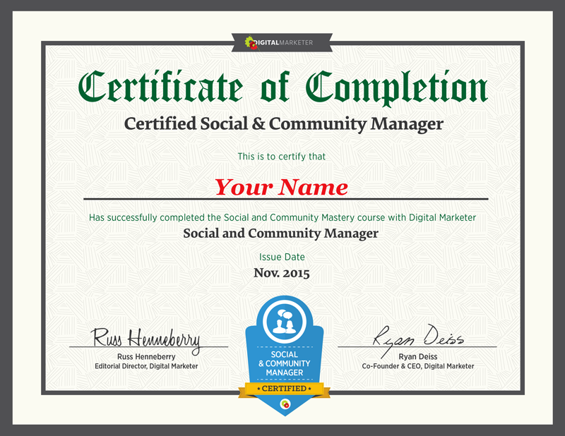 Social & Community Manager Certificate