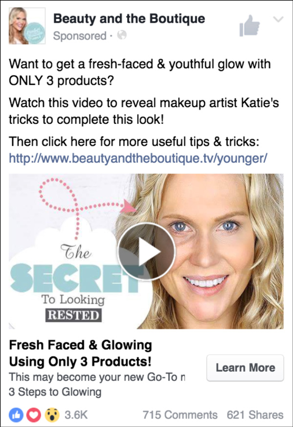 Beauty and the Boutique Facebook ad