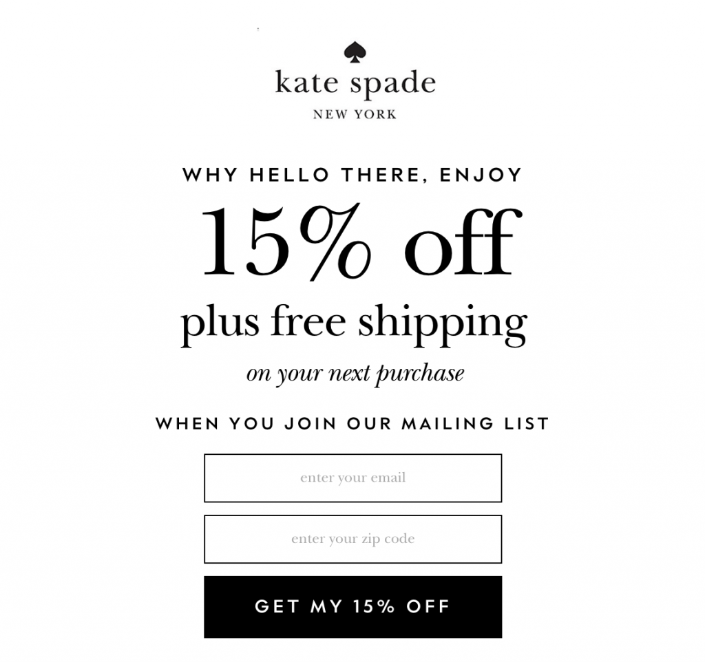 Discount and free shipping Lead Magnet from Kate Spade