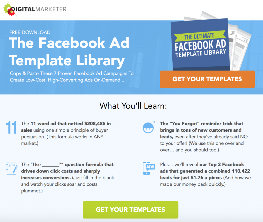 The Facebook Ad Template Library Lead Magnet from DigitalMarketer
