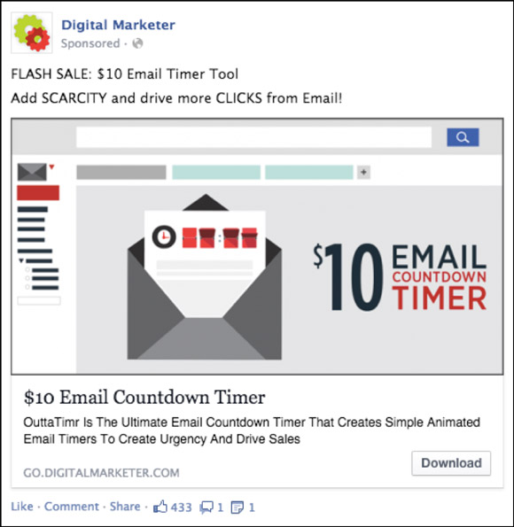 DigitalMarketer Facebook ad from Email Countdown Timer