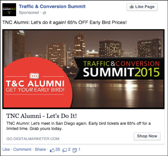 DigitalMarketer Facebook ad for Traffic & Conversion Summit 2015 Early Bird