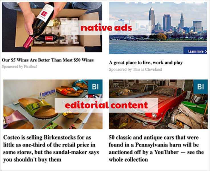 Examples of native ads and editorial content