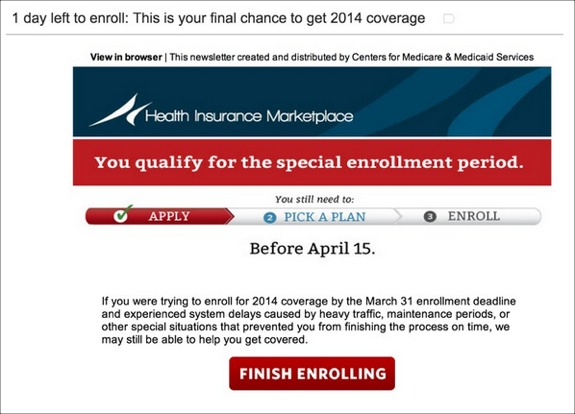 Email Marketing example from HealthCare.gov