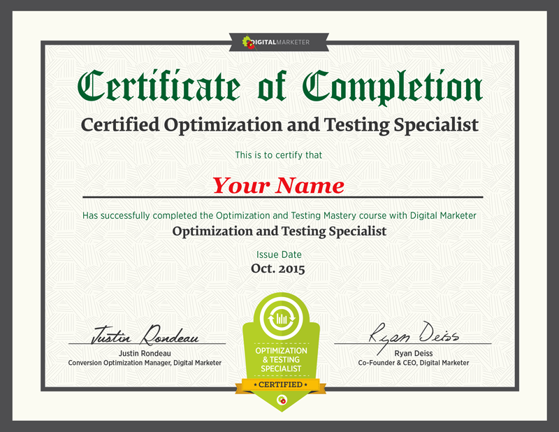 Converstion Rate and Optimization Certificate