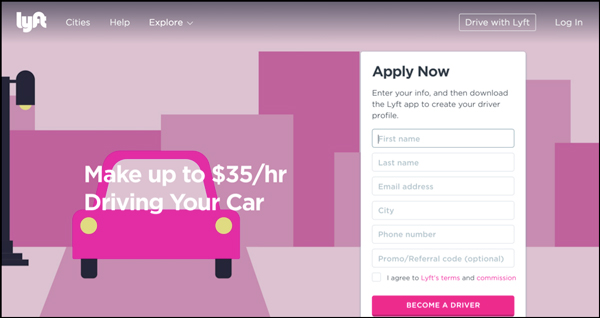 An example of a form CTA from Lyft