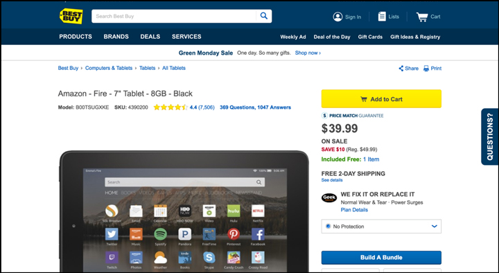 Best Buy product page for Amazon Fire