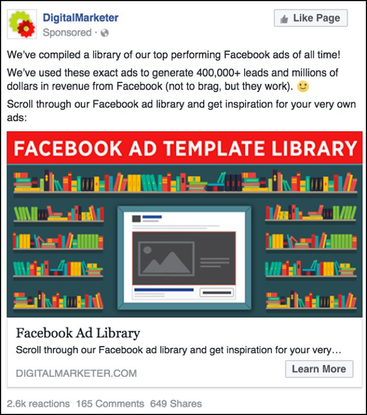 DigitalMarketer Facebook ad for our Facebook Ad Template