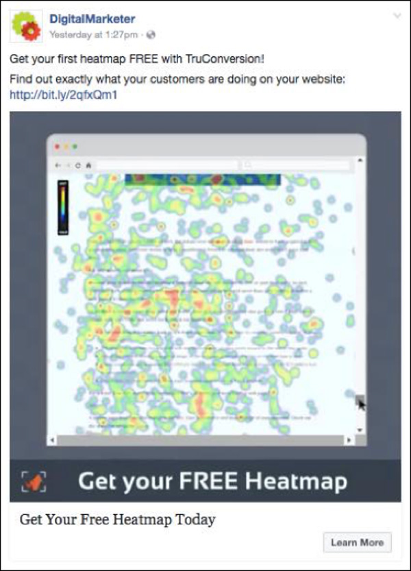 An example of a DigitalMarketer marketing message for a heatmap tool