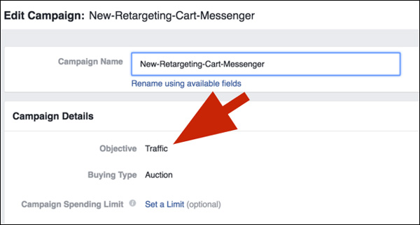 Within Facebook, create a new ad campaign and set your objective to “Traffic.”