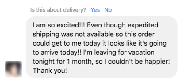 An example of a customer responded in Facebook Messenger