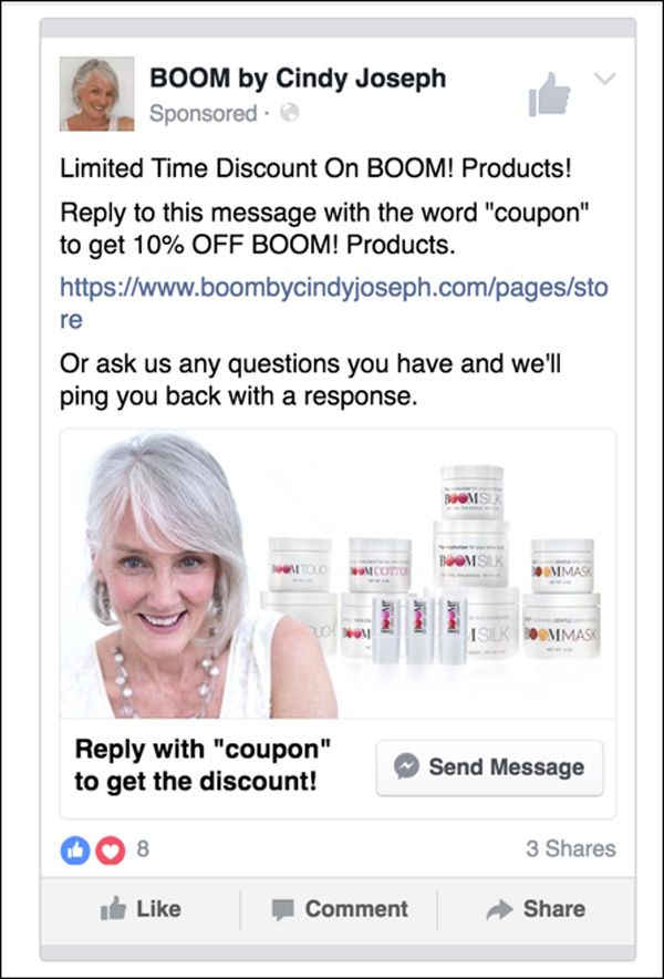 BOOM! Facebook Messenger ad