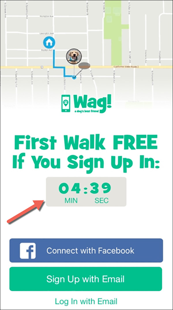 Wag's! screen to download their app with a countdown timer