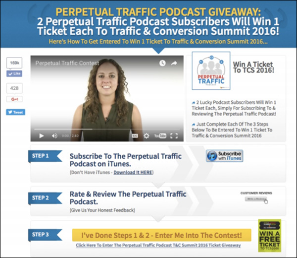The contest landing page announcing the launch of Perpetual Traffic.