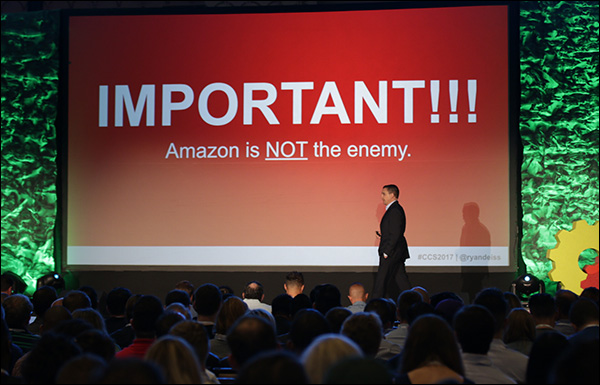 "Amazon is not the enemy." Ryan Deiss during his opening keynote at Content & Commerce Summit 2017.
