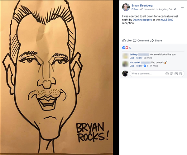 Bryan Eisenberg's caricature from the Maropost Reception at Content & Commerce Summit 2017