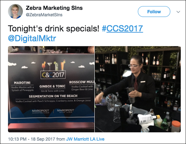 Drink specials at Maropost Reception at Content & Commerce Summit 2017