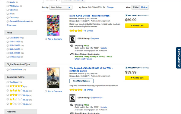 An example of a "list view" from Best Buy