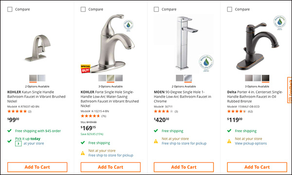 Home Depot includes a “WaterSense” seal for their faucets