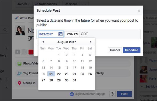 Scheduling a post in DigitalMarketer Engage