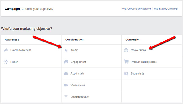 Selecting your Facebook marketing objective