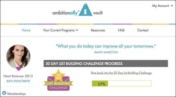 A screenshot of the members' area of AmbitionAlly's 30-Day Challenge