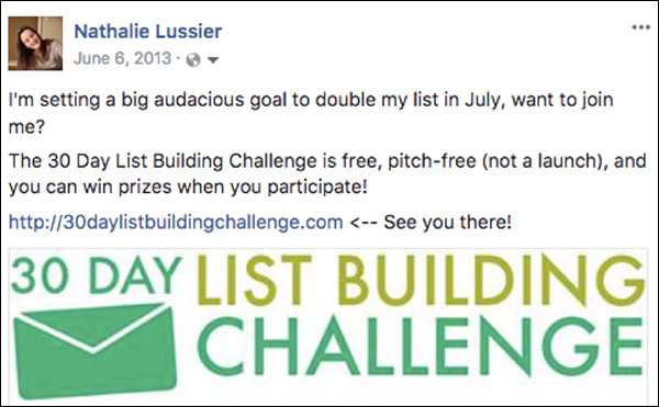 Facebook post announcing the 30-day challenge