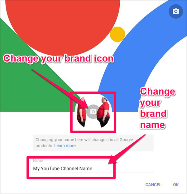 On this screen, you can change the way your brand name and icon appear on YouTube