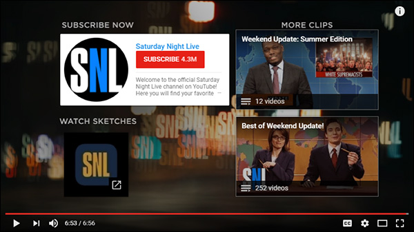 When you hover over the top-left icon, information about the channel appears, along with a button that allows you to subscribe in one click
