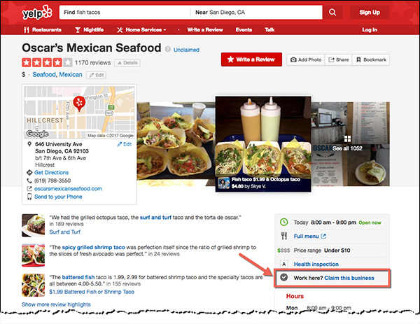 The "claim this business" in Yelp