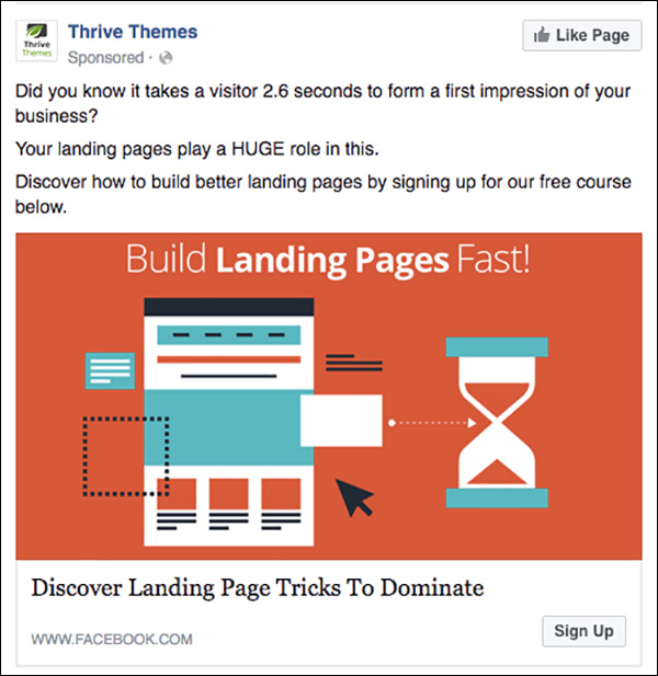 An example of a short copy link post ad