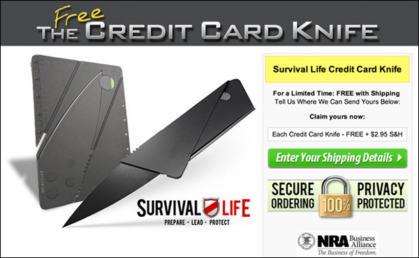 The landing page for the Credit Card Knife