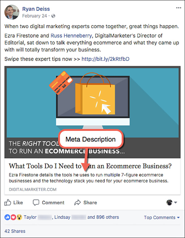 Meta description for a DigitalMarketer blog post on Facebook