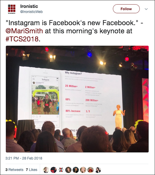 "Instagram is Facebook's new Facebook." ~Mari Smith from her Day 3 opening keynote at Traffic & Conversion Summit 2018