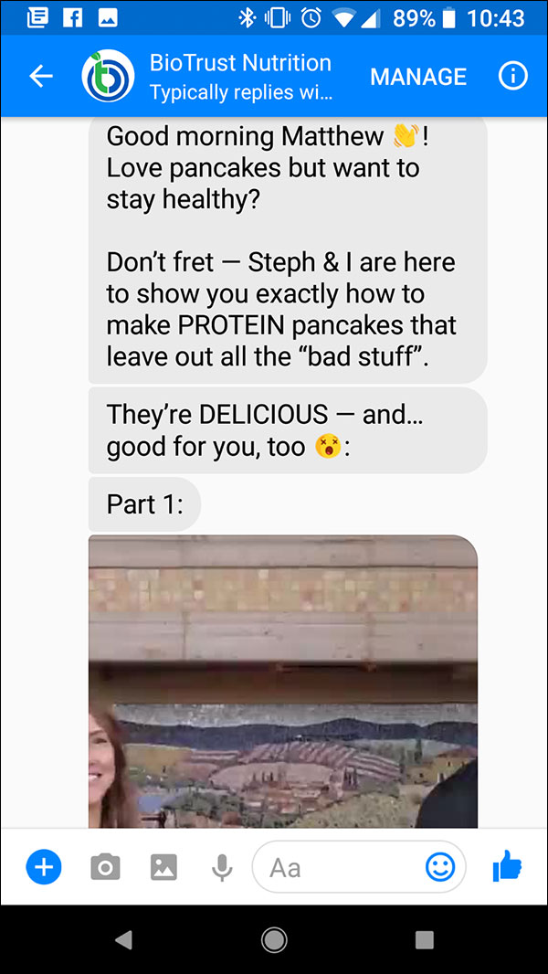 An example of a Facebook message that adds value from BioTrust Nutrition
