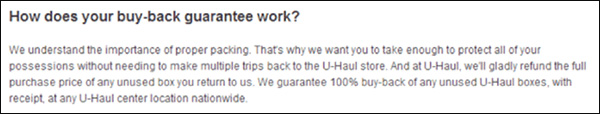 U-Haul's buy-back guarantee for unused boxes