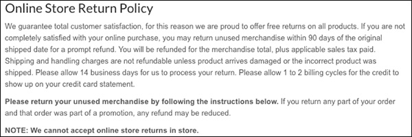 Rite Aid return policy for products bought online