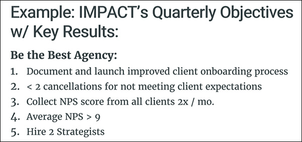 IMPACT's 5 quarterly objectives with key results