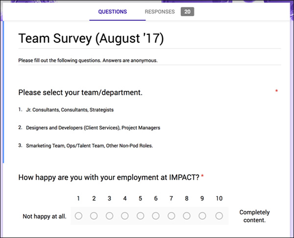 IMPACT's quarterly Team Survey