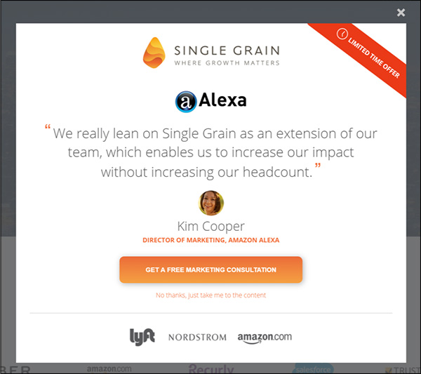 Single Grain ad with testimonial from Amazon employee