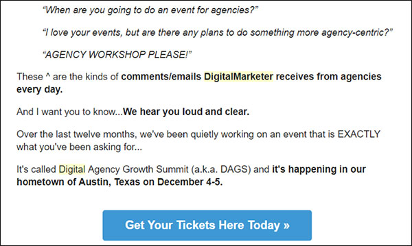DigitalMarketer example compelling email copy