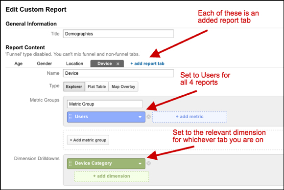 Setting the metric for device in Google Analytics