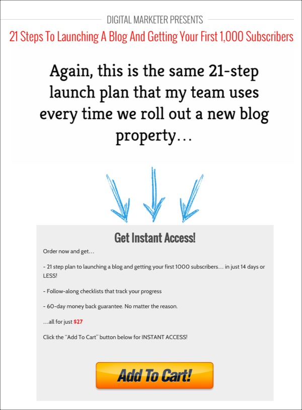 Example landing page with a video sales letter