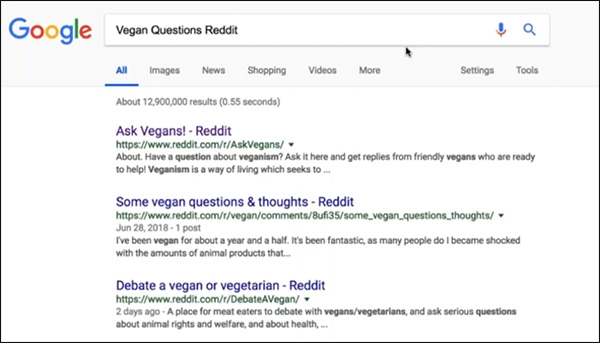Search for Vegan questions Reddit