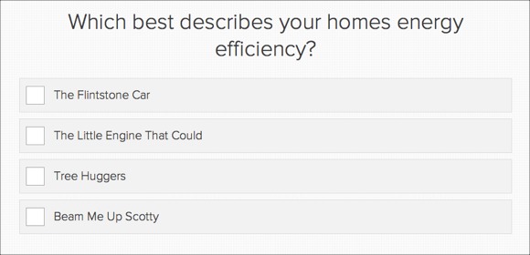 A question from the quiz: Which best describes your home's energy efficiency?