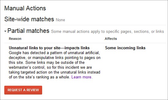 Manual Actions Google Webmaster Tools