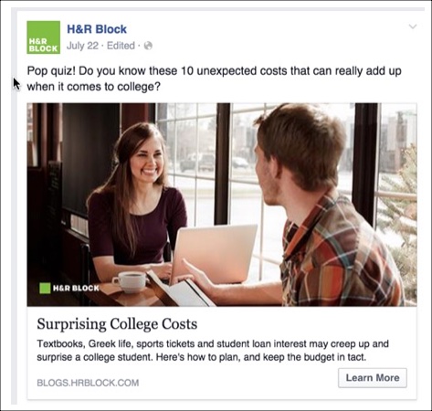 Facebook Post Idea for H&R Block