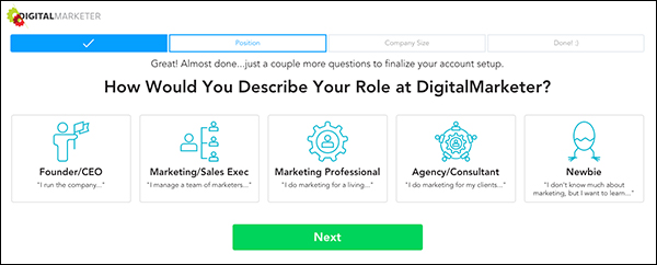 A form field customers fill out when signing up for the free version of DigitalMarketer Lab