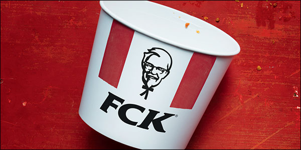 Image of KFC Bucket with altered "FCK" label