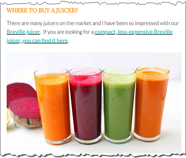 digital marketing example of blog post about buying a juicer